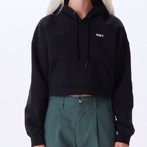 OBEY Women's Black Cropped Hoodie Sweater Size S